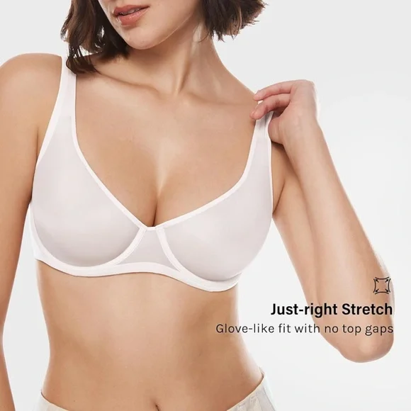 NWT Mesh Balconette Underwire Unlined Coconut White Sheer Bra Size 34DD - Picture 4 of 8